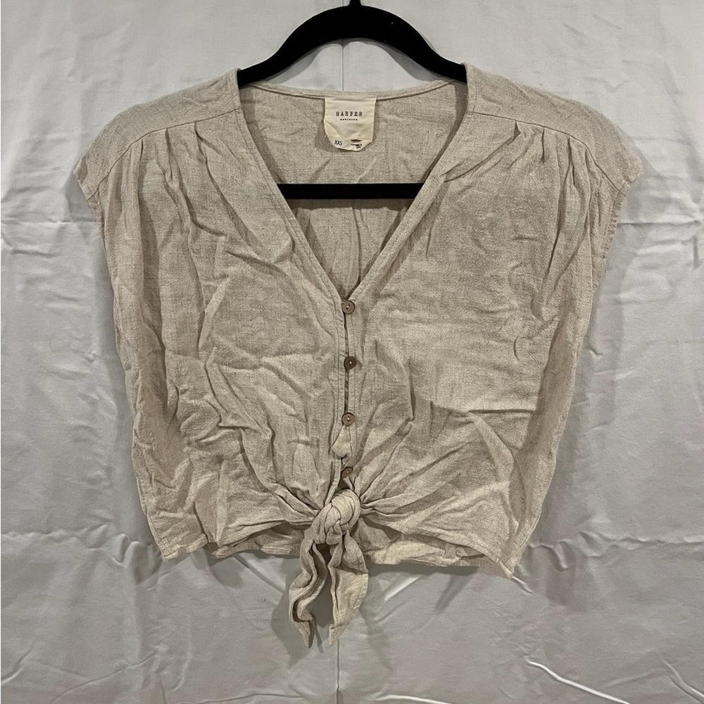 Tan short sleeve blouse